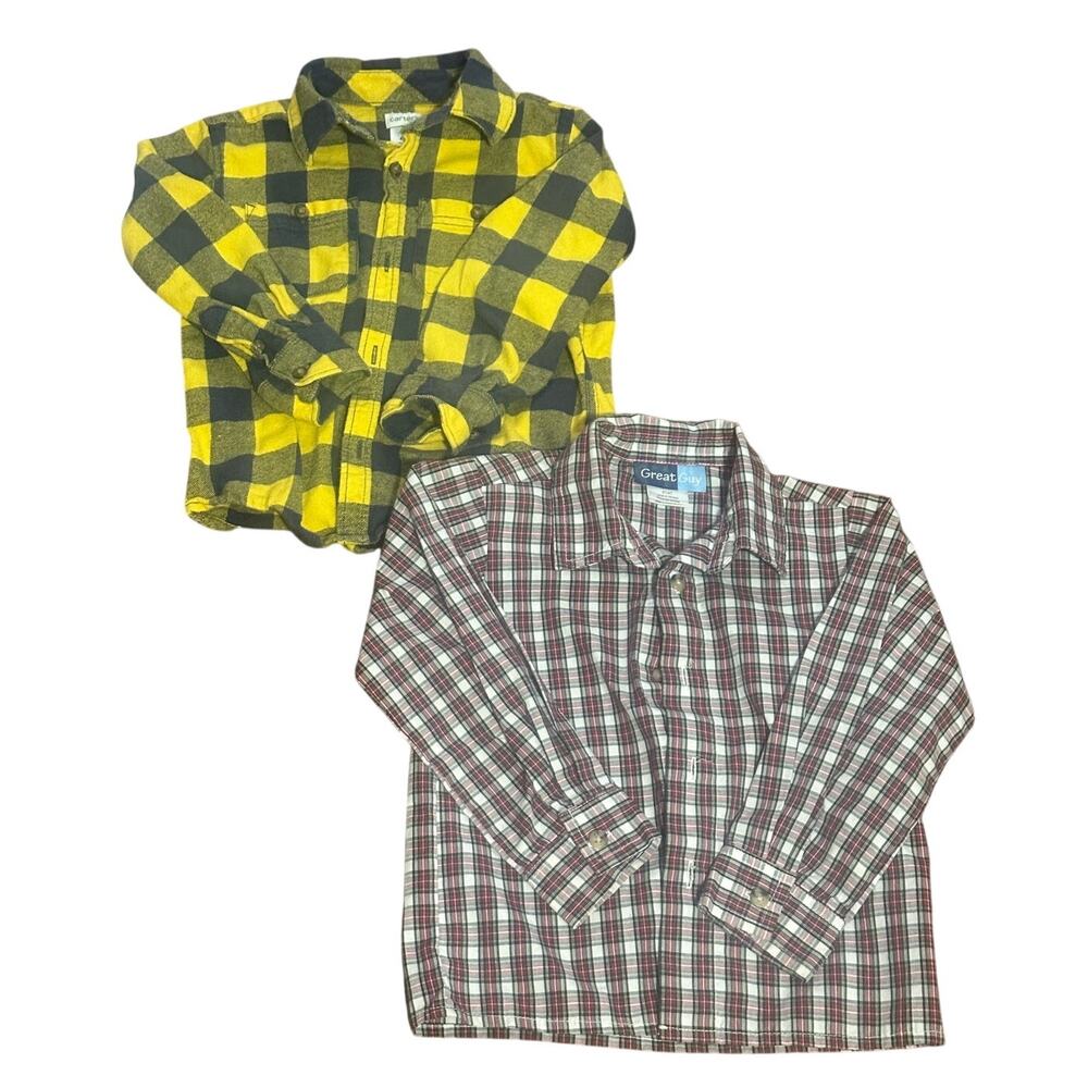 4T Boys Plaid Button-Up Shirts Lot Carter’s Flannel & Great Guy Long Sleeve